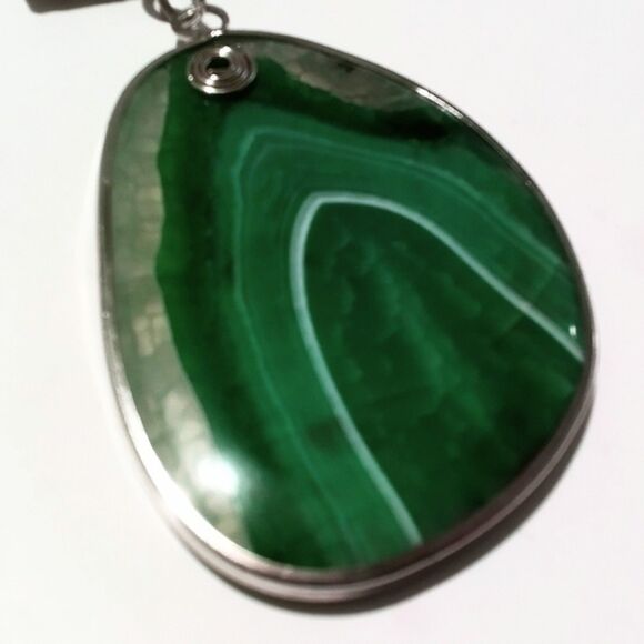 Vintage Malachite Slab and Enamel Large Slide Pendant or Scarf Slide - Picture 3 of 5
